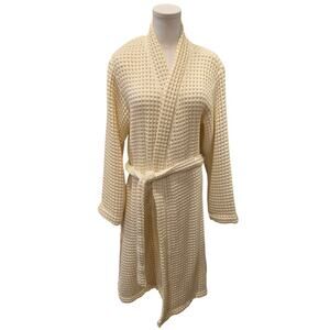 Brooklinen Robe 100% Turkish Cotton Waffle Knit Pale Yellow Pocket Womens Medium